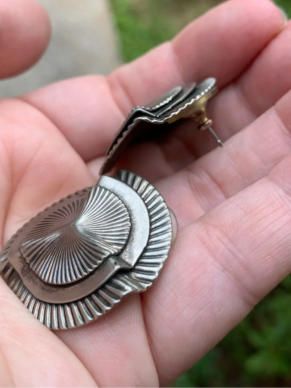 Vintage abstract Tilted Silver Western Earrings